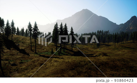 Landscape view of the mountain range with trees in the fall 93860423
