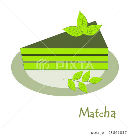 Match. A piece of green matcha cake. Plant for cooking ingredients, baking and tea. Vector illustration 93861057