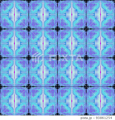 geometric seamless floral symmetrical pattern in blue and purple colors, tile, texture, design 93861254