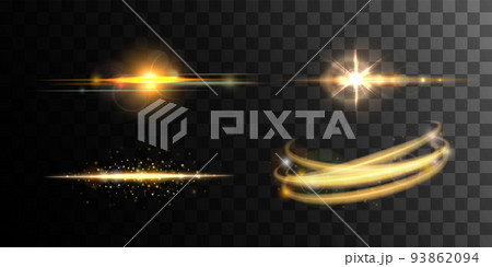 Vector Glowing sun beam with lensflare. Golden light flash 93862094