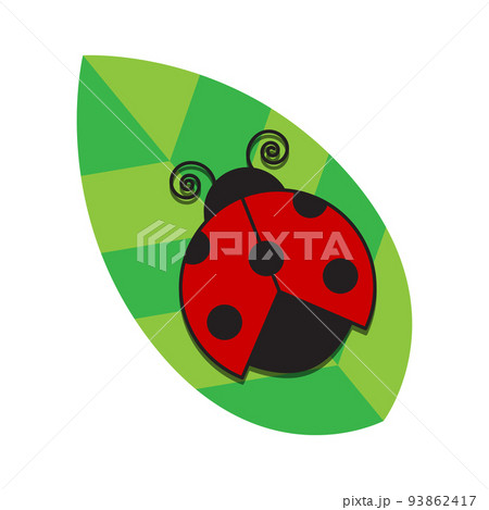 Red ladybug on a green leaf. 93862417