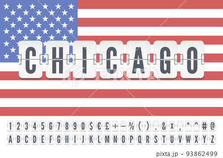 White analog airport flip board with flight info of departure destination in Chicago with full font White analog airport flip board with flight info of departure destination in Chicago with full font 93862499