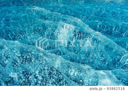Blue ice and frozen bubbles on Baikal Blue ice and frozen bubbles on Baikal 93862516