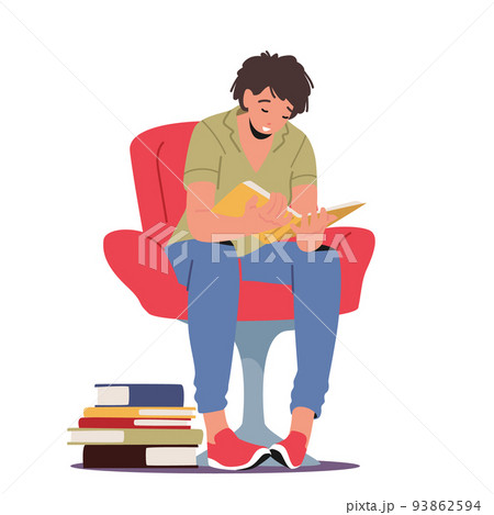 Education, Learning, Reading Hobby Concept. Young Man Student Character Read Book, Learn Homework or Prepare to Exam 93862594