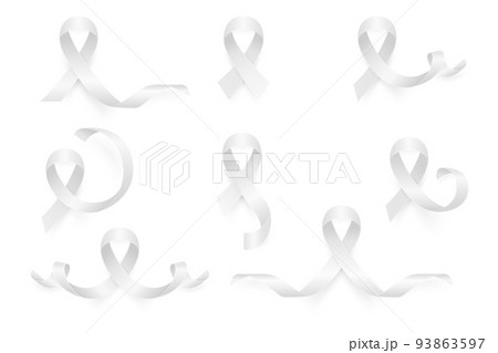 Vector 3d Realistic Clear White Ribbon Set. Lung Cancer Awareness Symbol Closeup. Cancer Ribbon Template. World Lung Cancer Day Concept 93863597