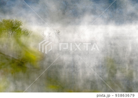 背景素材　湖畔の朝霧 93863679