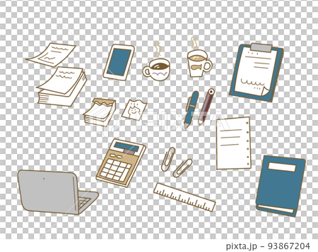 辦公文具和飲料插圖集 辦公文具和飲料插圖集 93867204