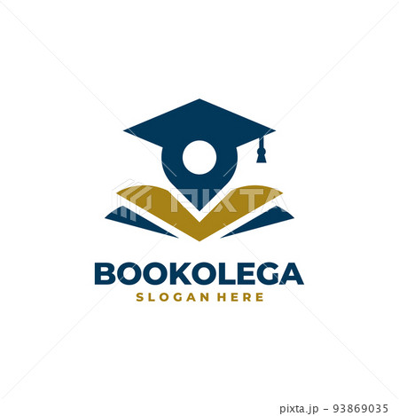 Graduate hat and book point logo vector. Educational academic location logo template design concept. 93869035