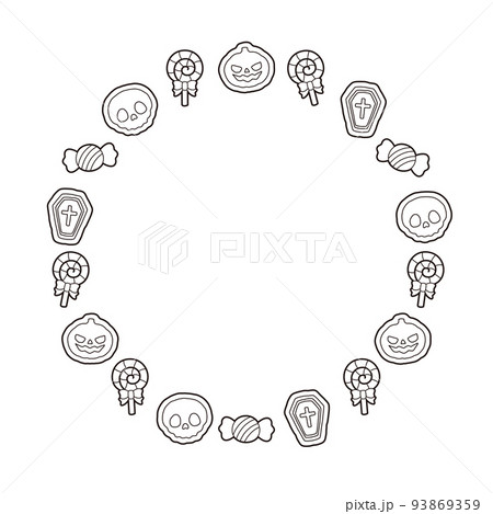 ハロウィン おかし フレーム ぬりえのイラスト素材