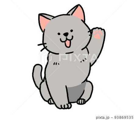 片手を挙げている灰色の猫 93869535