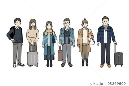 冬旅　秋旅　旅行に行く人々　帰省　観光客　冬休み　イラスト 93869600