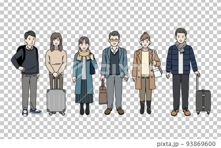冬旅　秋旅　旅行に行く人々　帰省　観光客　冬休み　イラスト 93869600