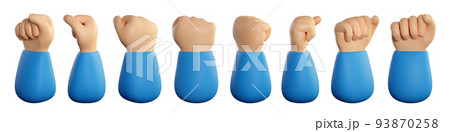 Human hand fist gesture set. Power, fight, protest or strenght concept. Realistic 3d high quality render isolated on white background. 93870258
