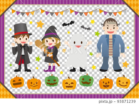 ハロウィンのキャラクター4人とかぼちゃ ハロウィンのキャラクター4人とかぼちゃ 93871239