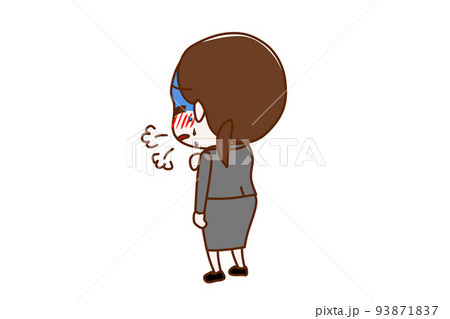 (全身斜め後ろ)心臓が痛くなり、呼吸ができずとても苦しんでいるスーツ姿の女性 (全身斜め後ろ)心臓が痛くなり、呼吸ができずとても苦しんでいるスーツ姿の女性 93871837