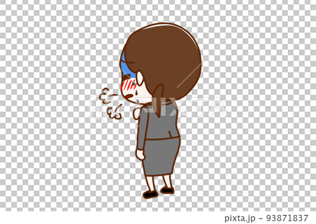 (全身斜め後ろ)心臓が痛くなり、呼吸ができずとても苦しんでいるスーツ姿の女性 (全身斜め後ろ)心臓が痛くなり、呼吸ができずとても苦しんでいるスーツ姿の女性 93871837