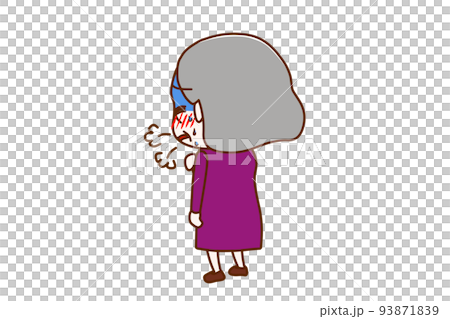 （全身斜め後ろ）心臓が痛くなり、呼吸ができずとても苦しんでいる高齢の女性 93871839