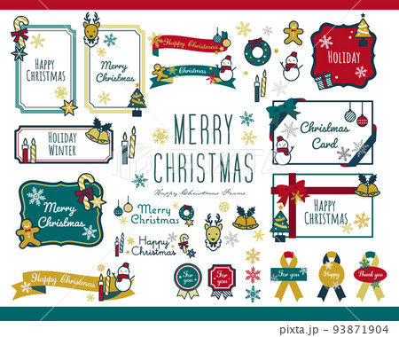 大人かわいいクリスマスアイコンベクターイラスト素材／プレゼント／サンタ／素材／ゴールド 93871904