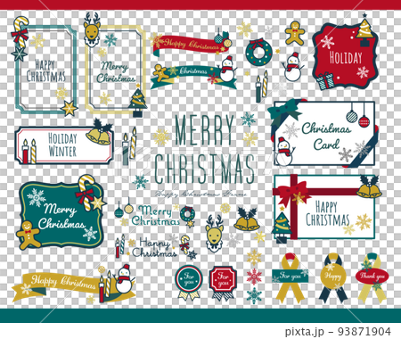 大人かわいいクリスマスアイコンベクターイラスト素材／プレゼント／サンタ／素材／ゴールド 93871904
