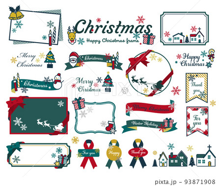 大人かわいいクリスマスアイコンベクターイラスト素材／プレゼント／サンタ／素材／ゴールド 93871908