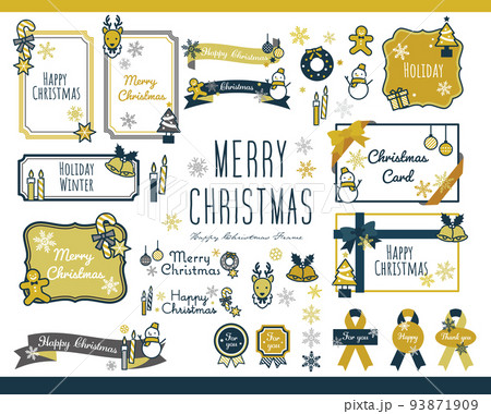 大人かわいいクリスマスアイコンベクターイラスト素材／プレゼント／サンタ／素材／ゴールド 93871909