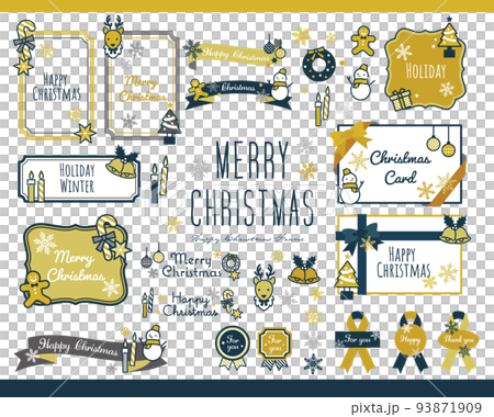 大人かわいいクリスマスアイコンベクターイラスト素材／プレゼント／サンタ／素材／ゴールド 93871909