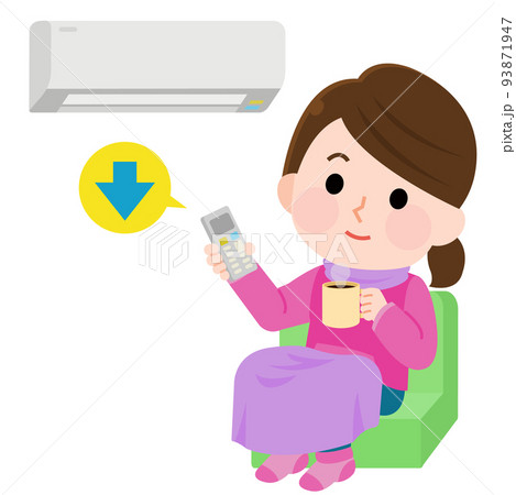 冬の節電 厚着をして暖房の温度を下げる女性 イラストのイラスト素材 [93871947] - PIXTA