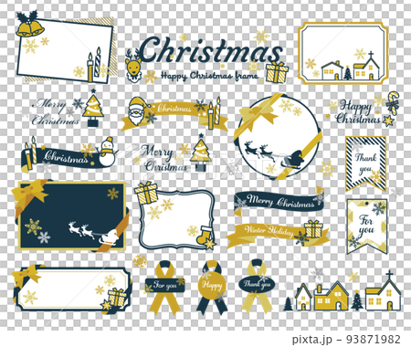 大人かわいいクリスマスアイコンベクターイラスト素材／プレゼント／サンタ／素材／ゴールド 93871982