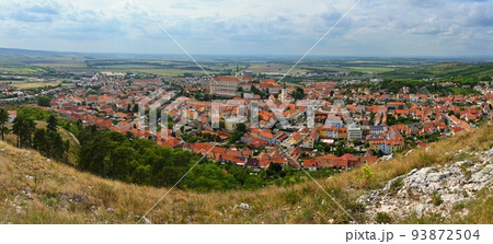 The city of Mikulov. Beautiful old town with a castle on a sunny summer day. South Moravia wine region - Czech Republic. The city of Mikulov. Beautiful old town with a castle on a sunny summer day. South Moravia wine region - Czech Republic. 93872504