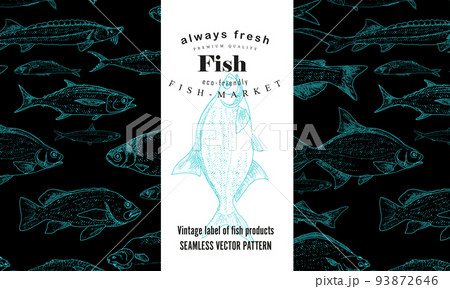 Fish label with seamless pattern 93872646