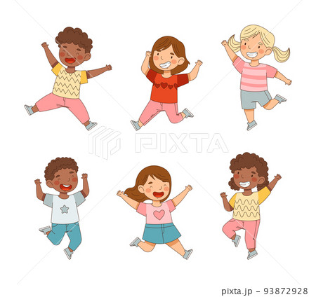 Elated Children Jumping with Joy Expressing Excitement and Happiness Vector Set 93872928