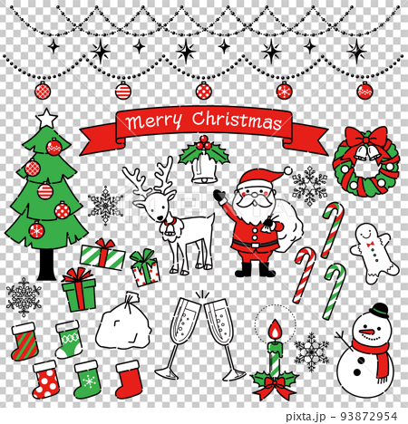 かわいいクリスマスのイラストセット　赤&緑 93872954