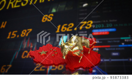 The gold bull on Chinese map for business concept 3d rendering 93873383