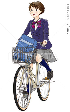 自転車に乗って通学する女子高生 93873404