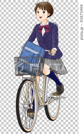 自転車に乗って通学する女子高生 93873404