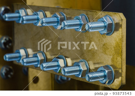 Joint of copper busbar by bolts and nuts in...の写真素材 [93873543] - PIXTA