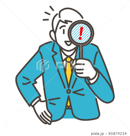 虫眼鏡のレンズをかざして何かを探す、調べる男性のベクターイラスト素材 93874234