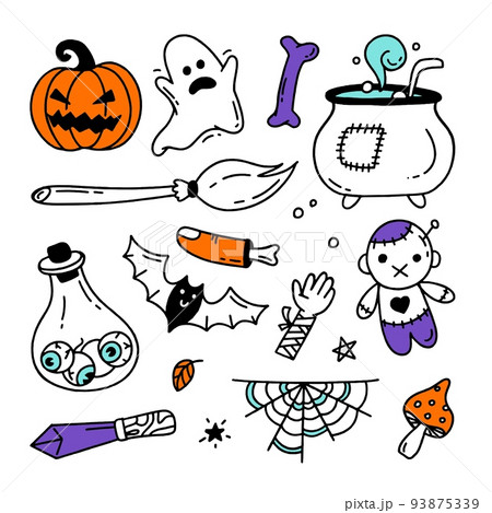 Set of Halloween elements Doodle style vector design illustration Isolated on white background Set of Halloween elements Doodle style vector design illustration Isolated on white background 93875339