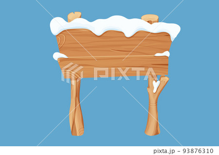 Old wooden blank, signboard with snow in cartoon style.Empty frame, direction plank isolated on white background. Season decoration Old wooden blank, signboard with snow in cartoon style.Empty frame, direction plank isolated on white background. Season decoration 93876310