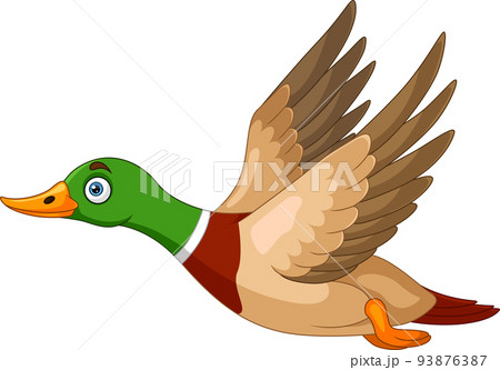 Cute duck cartoon flying on white background 93876387