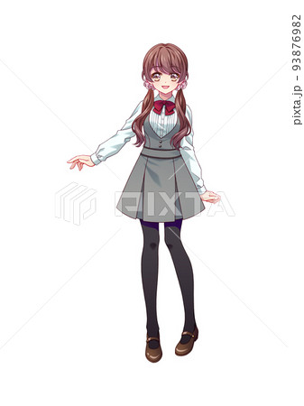 アニメ風の女の子キャラクターの全身イラストのイラスト素材