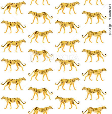 Vector seamless pattern of flat hand drawn cheetah 93880484
