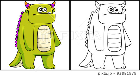 Creepy Monster Coloring Page Colored Illustration 93881979