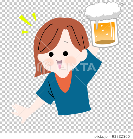 一個快樂的女人拿著啤酒杯敬酒 93882560