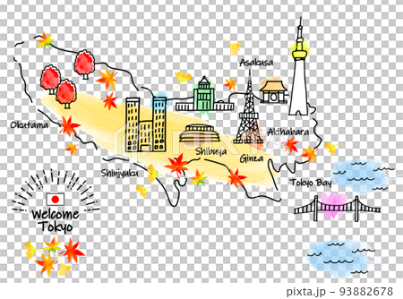 秋季東京觀光景點簡單線描圖 93882678