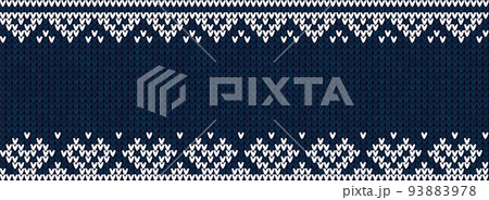 Ugly sweater Christmas party border. Knitted background pattern scandinavian ornaments. 93883978