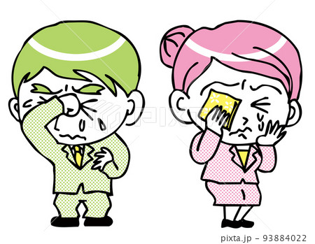 泣いているかわいい二頭身の会社員男女 93884022