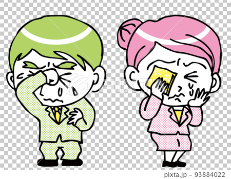 泣いているかわいい二頭身の会社員男女 93884022