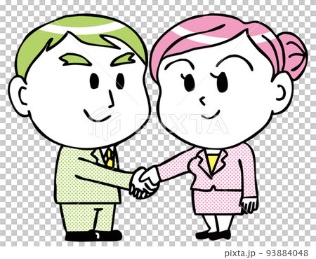 握手を交わすかわいい二頭身会社員男女のイラスト素材 握手を交わすかわいい二頭身会社員男女のイラスト素材