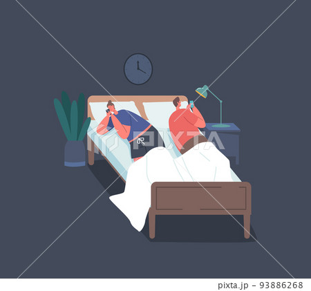 Internet Addiction, Family Problems. Young Couple Man and Woman Lying in Bed Back to Back with Smartphones in Hands Internet Addiction, Family Problems. Young Couple Man and Woman Lying in Bed Back to Back with Smartphones in Hands 93886268